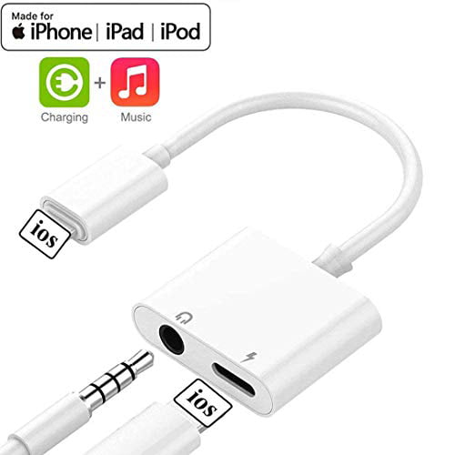 Headphones Adapter for iPhone 8/8 Plus/X/XS MAX/XR/7/7 Plus for iPhone Charger Adaptor Dongle Headphone 3.5mm Jack Adapter Convertor 2 in 1 Splitter Charger AUX Cables Charge Audio Support iOS 12 